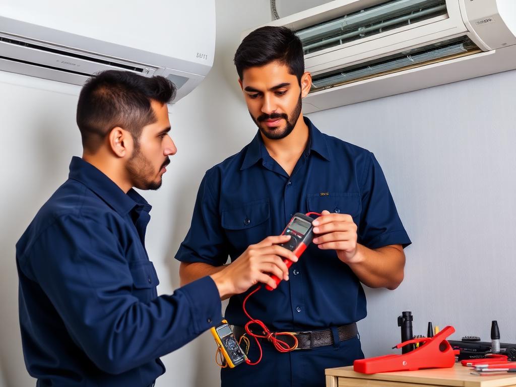 Leonardo com equipe realizando manutenção de ar condicionado